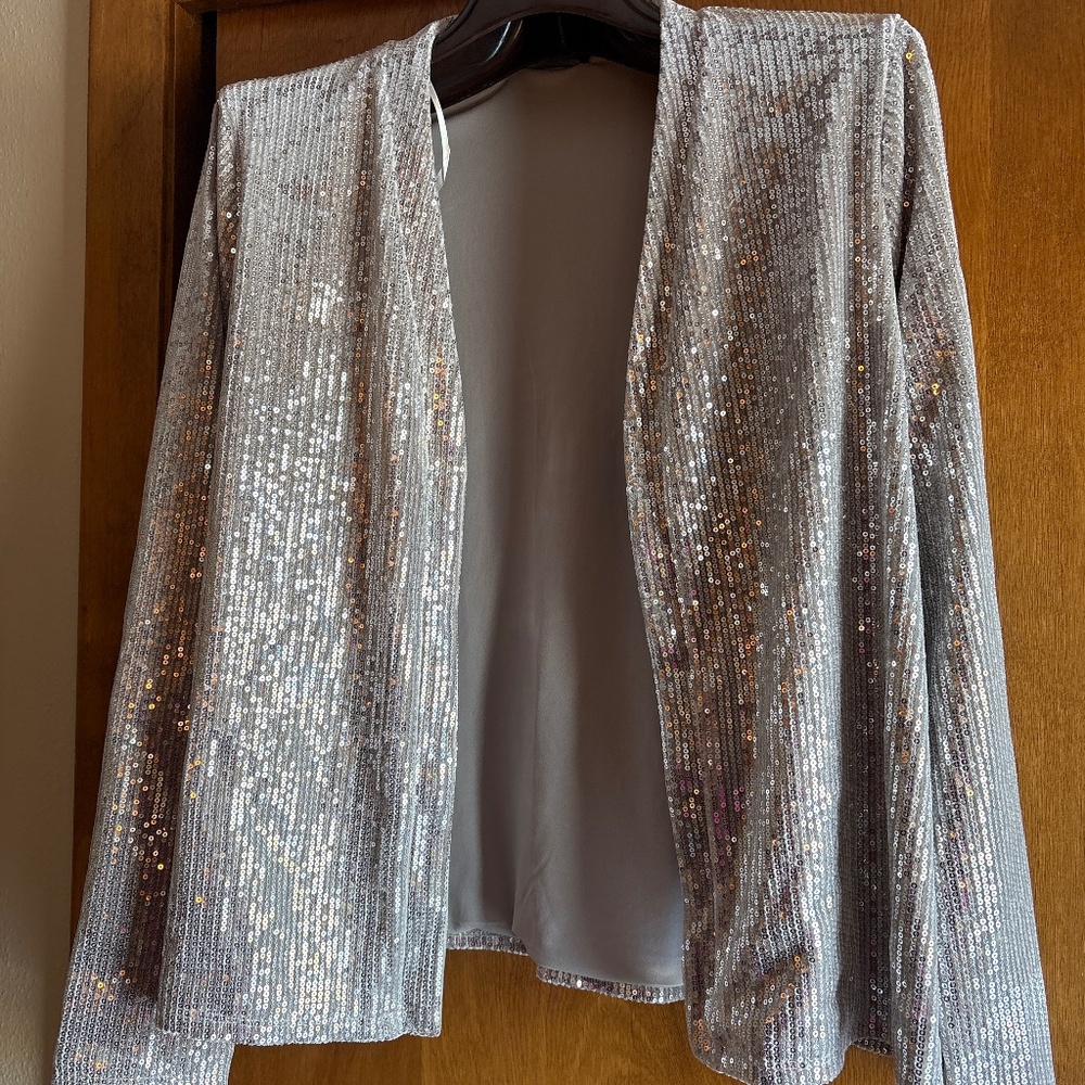 Belldini Sparkling Silver Sequin Cardigan